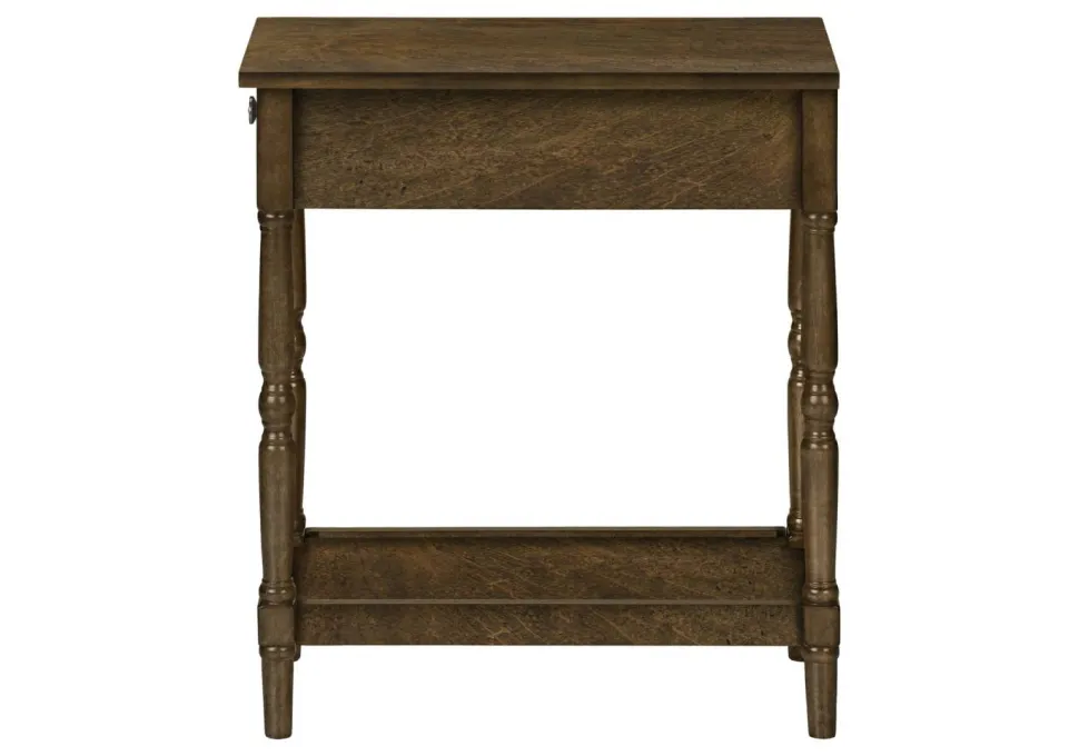 Accent Table, 2 Tier, End, Side Table, Nightstand, Bedroom, Narrow, Lamp, Storage Drawer, Brown Veneer, Traditional