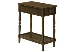Accent Table, 2 Tier, End, Side Table, Nightstand, Bedroom, Narrow, Lamp, Storage Drawer, Brown Veneer, Traditional