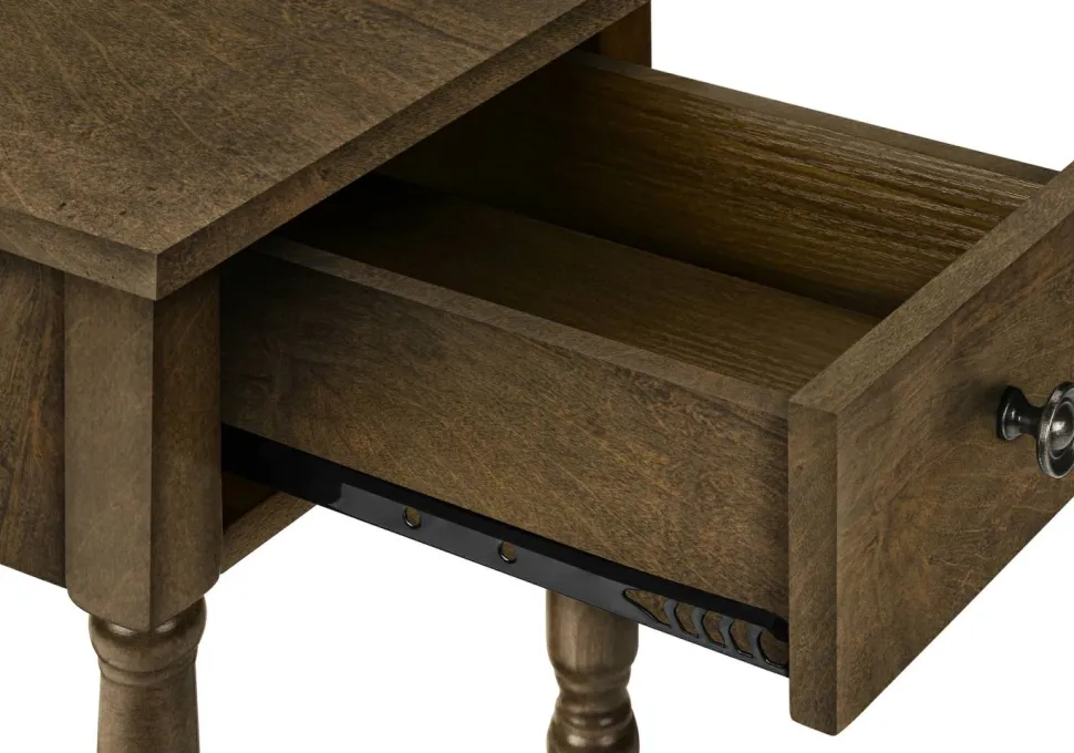 Accent Table, 2 Tier, End, Side Table, Nightstand, Bedroom, Narrow, Lamp, Storage Drawer, Brown Veneer, Traditional