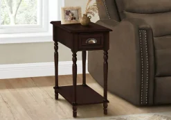 Accent Table, 2 Tier, Side Table, End, Narrow, Nightstand, Bedroom, Lamp, Storage Drawer, Brown Veneer, Traditional