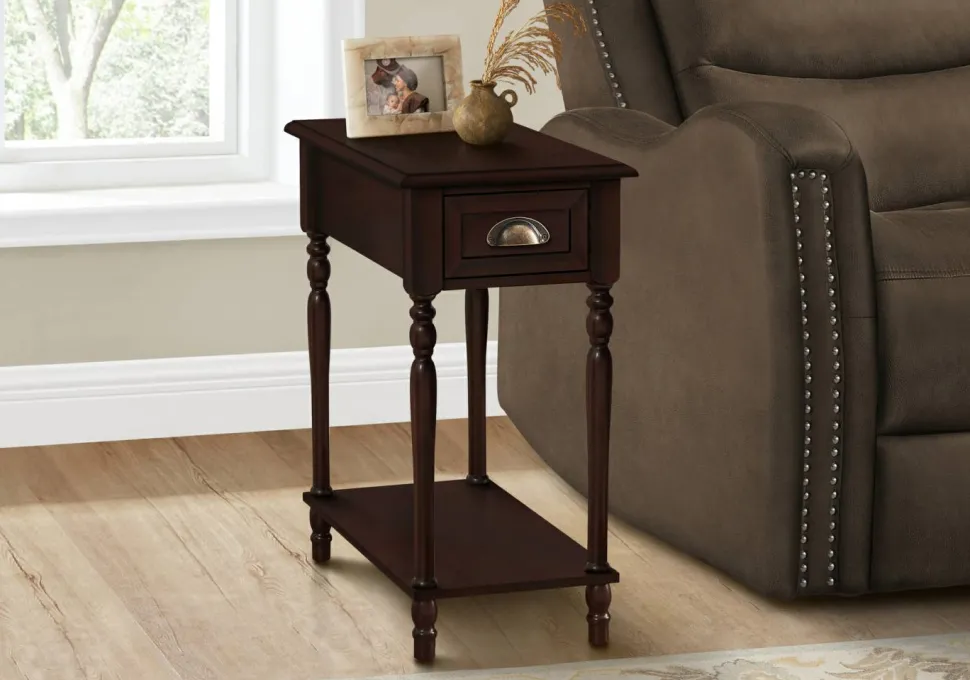Accent Table, 2 Tier, Side Table, End, Narrow, Nightstand, Bedroom, Lamp, Storage Drawer, Brown Veneer, Traditional