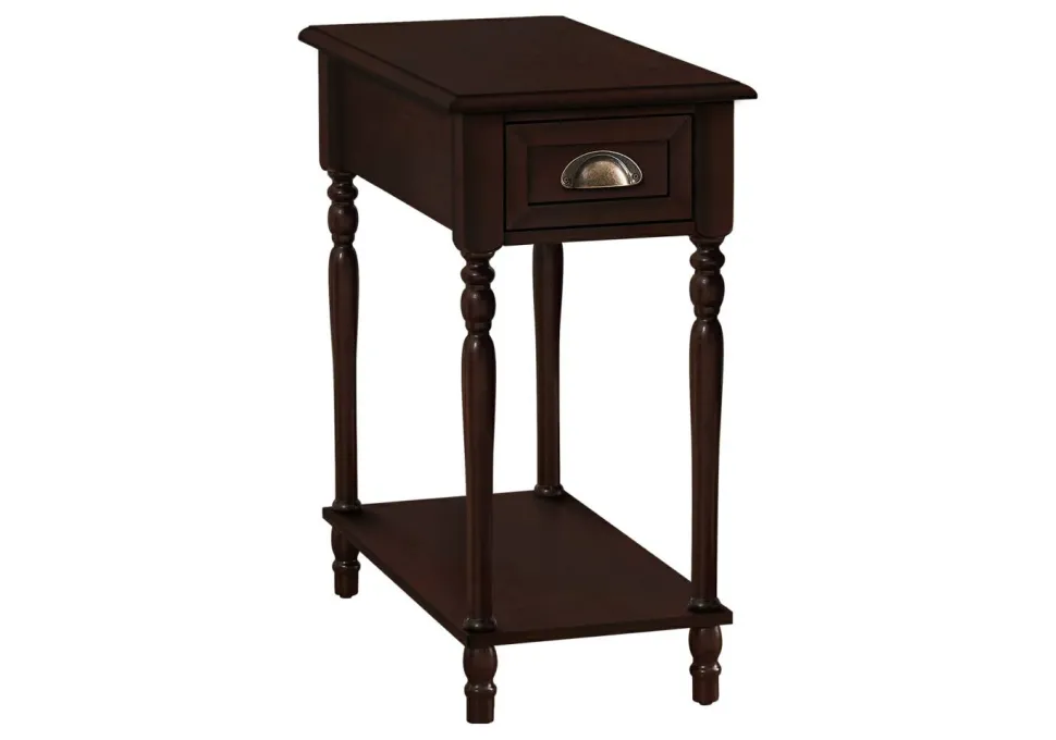 Accent Table, 2 Tier, Side Table, End, Narrow, Nightstand, Bedroom, Lamp, Storage Drawer, Brown Veneer, Traditional