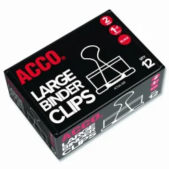 ACCO Binder Clips, Large, Black, Box Of 12