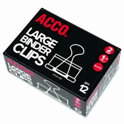ACCO Binder Clips, Large, Black, Box Of 12
