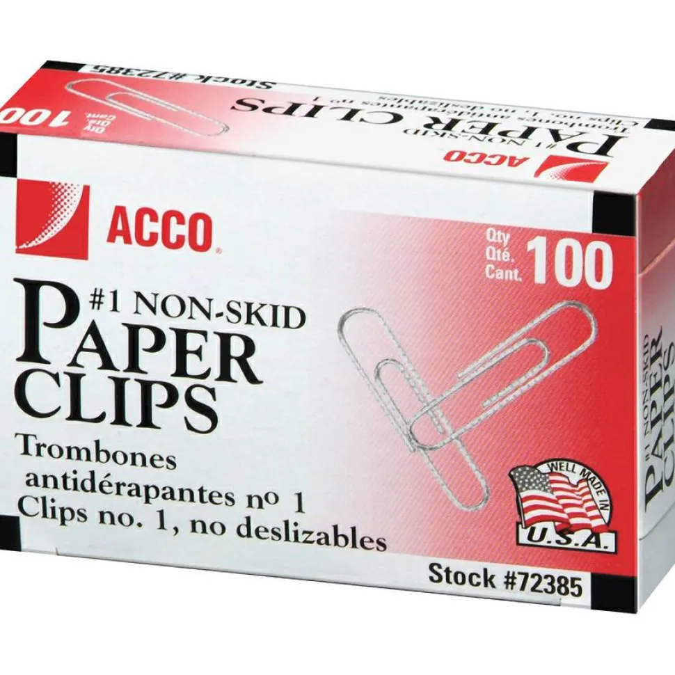 ACCO Economy Paper Clips, 1000 Total, No. 1, Silver, 100 Per Box, Pack Of 10 Boxes