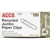 ACCO Paper Clips, Box Of 100, Jumbo, 90% Recycled, Silver