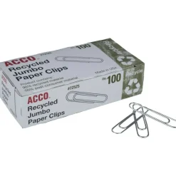 ACCO Paper Clips, Box Of 100, Jumbo, 90% Recycled, Silver