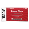 ACCO Paper Clips, Jumbo, Smooth, Silver, 20-Sheet Capacity, 100 Clips/Box, 10 Boxes/Pack