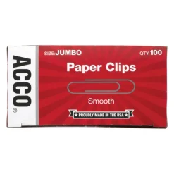 ACCO Paper Clips, Jumbo, Smooth, Silver, 20-Sheet Capacity, 100 Clips/Box, 10 Boxes/Pack