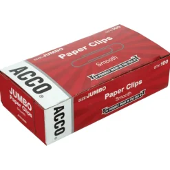 ACCO Paper Clips, Jumbo, Smooth, Silver, 20-Sheet Capacity, 100 Clips/Box, 10 Boxes/Pack