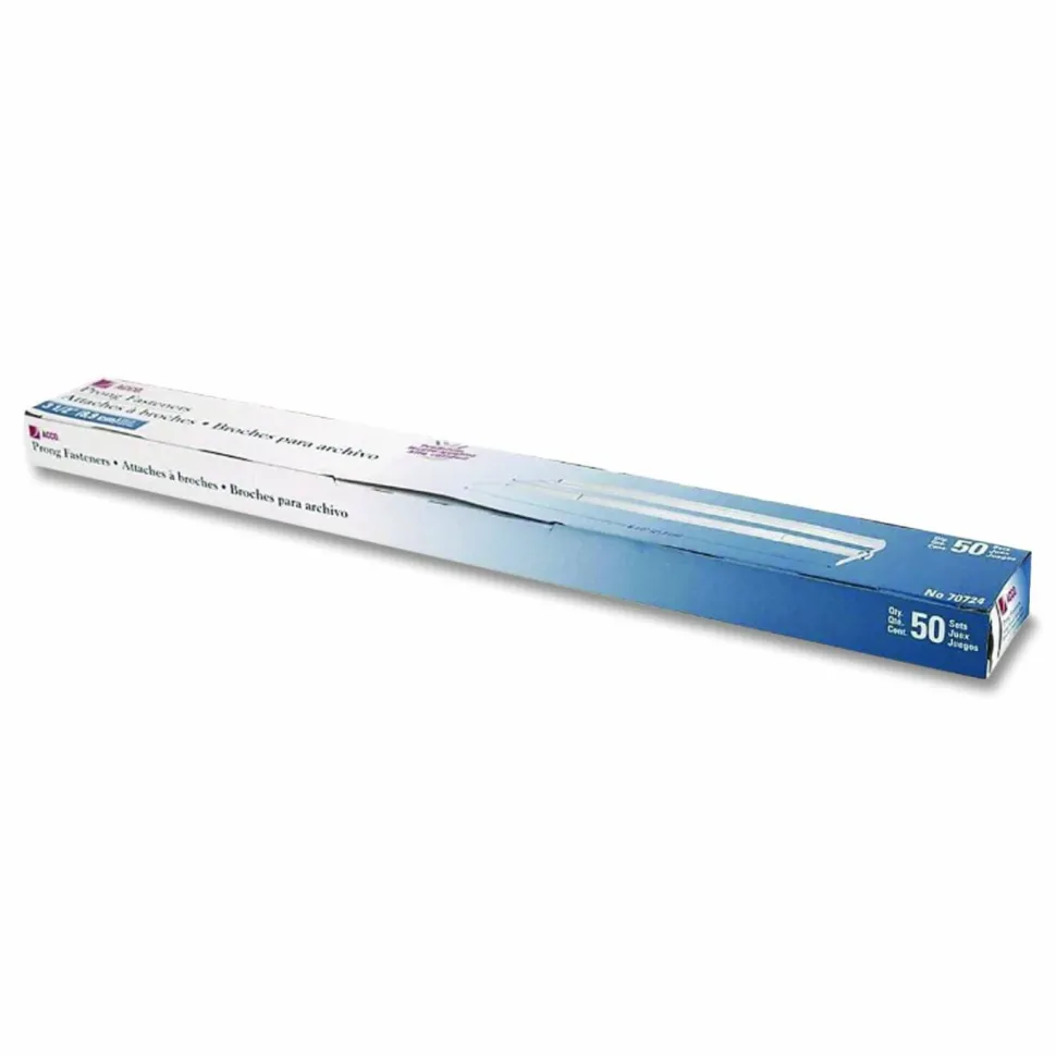 ACCO Premium Two-Piece Two-Prong Paper Fastener Base and Compressor Sets, 3" Capacity, 8.5" Center to Center, Silver, 50/Box