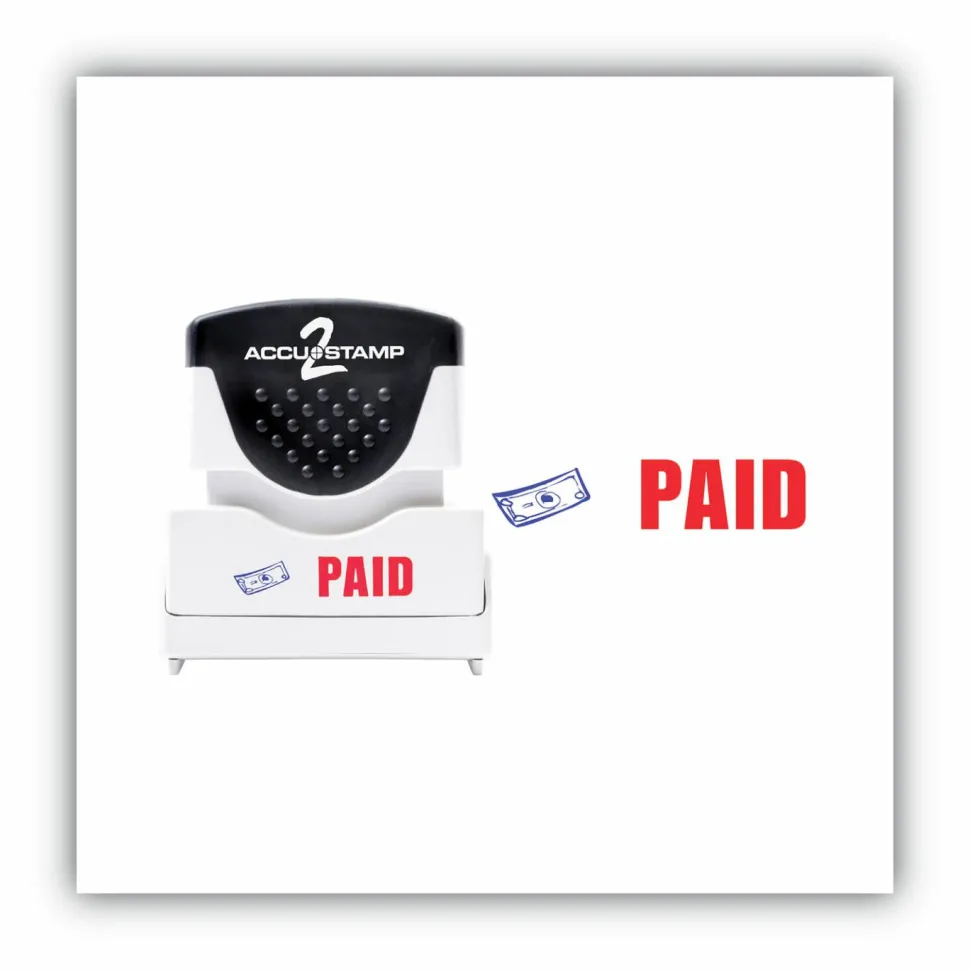 AccuStamp Pre-Ink Message Stamp, "Paid", Blue/Red