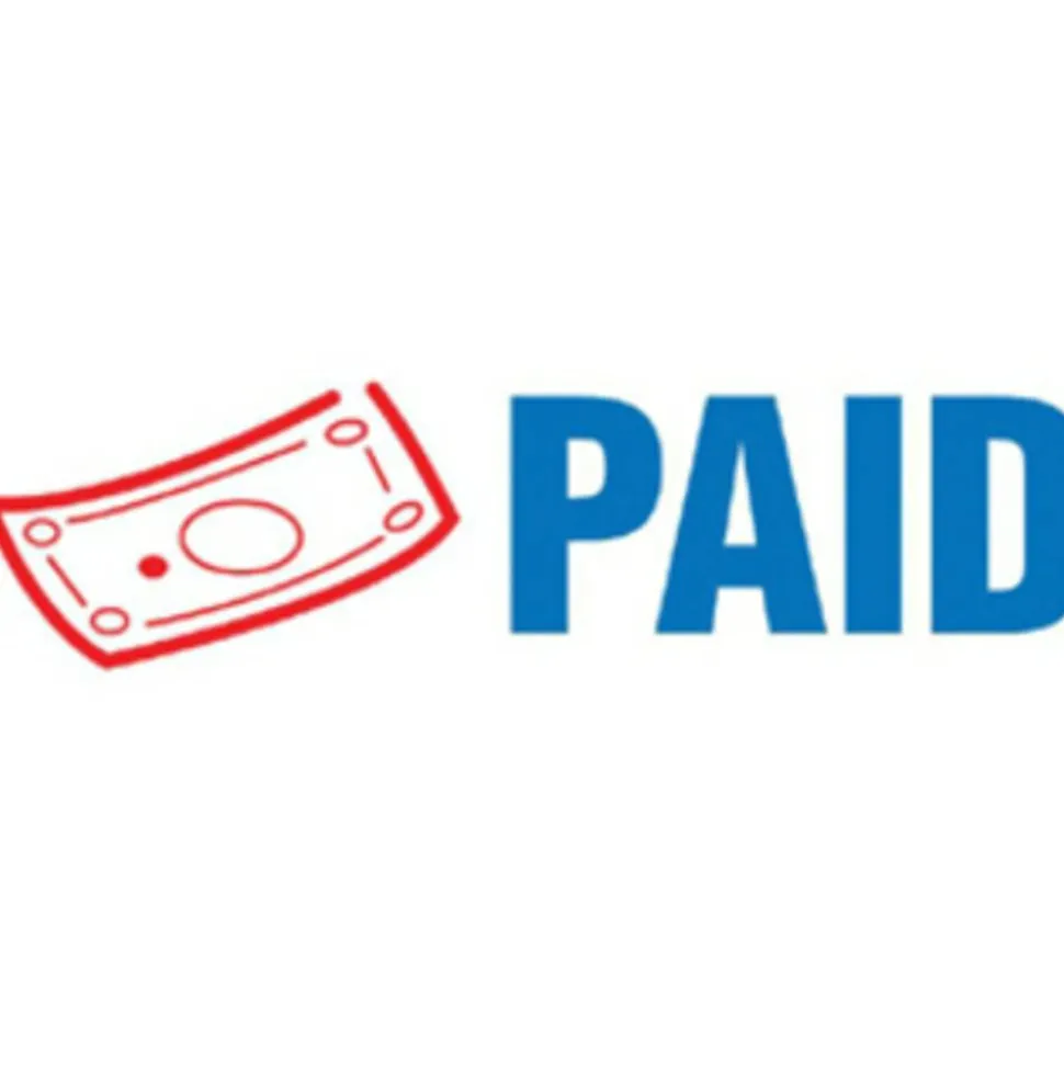 AccuStamp Pre-Ink Message Stamp, "Paid", Blue/Red