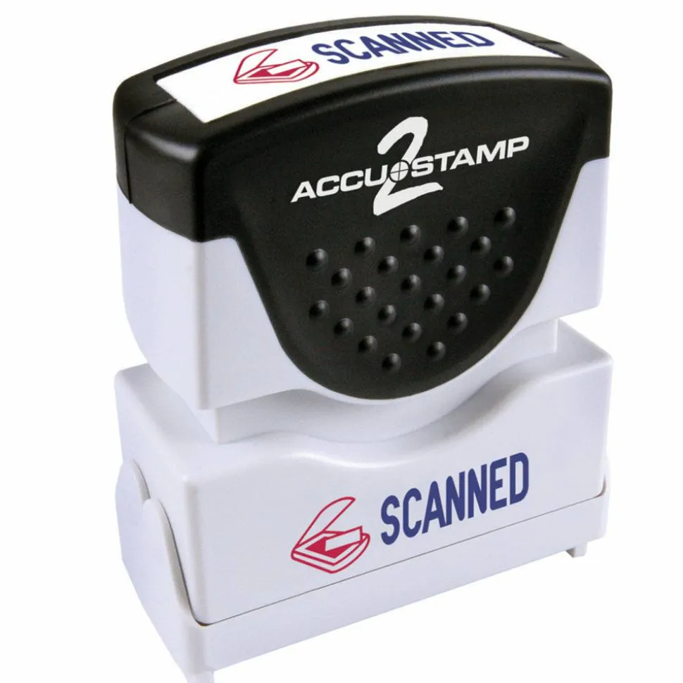 AccuStamp2 Scanned Stamp, Shutter Pre-Inked Two-Color SCANNED Stamp, 1/2" x 1 5/8" Impression, Blue and Red Ink