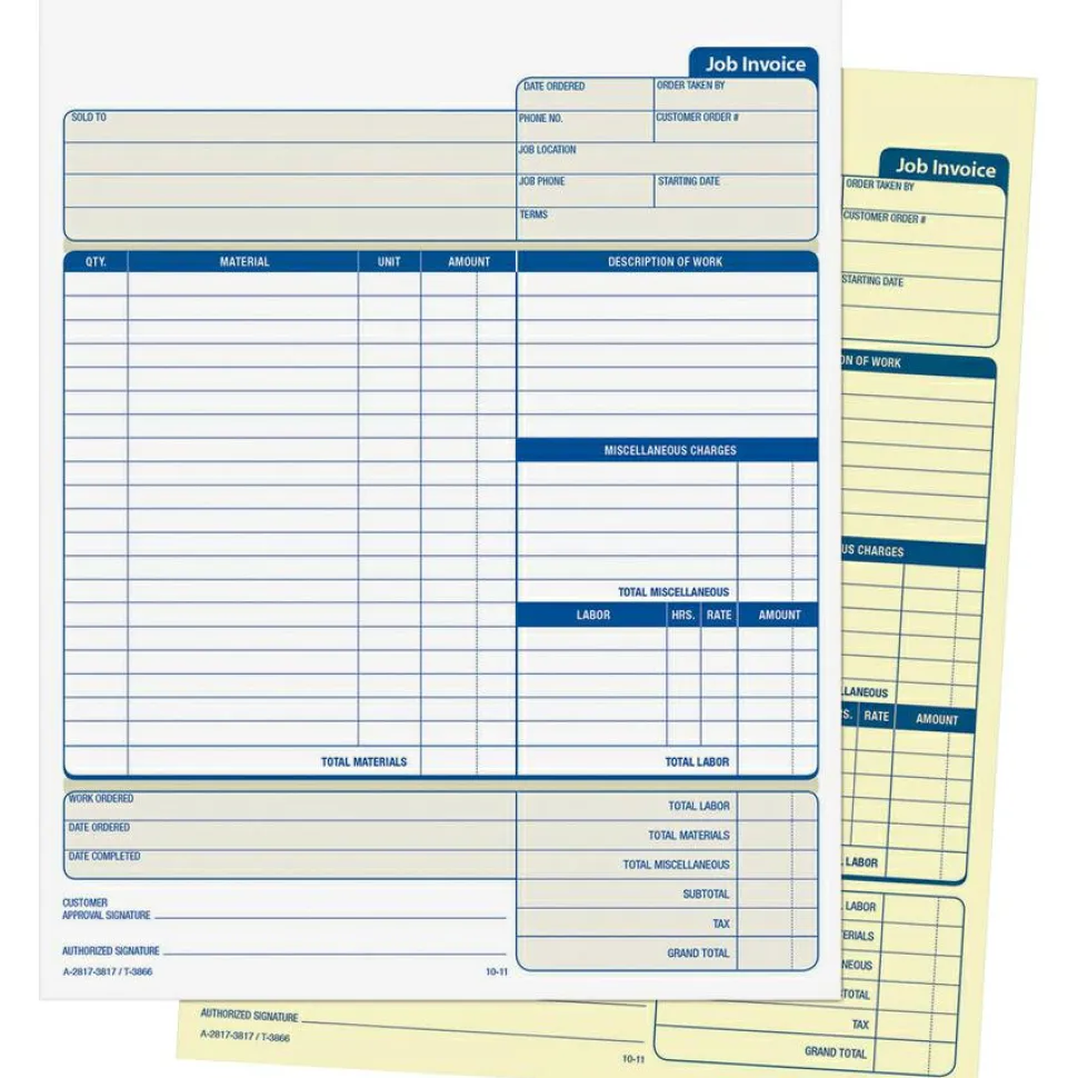Adams Carbonless Contractor's Invoices, 2-Part, 100 Sets