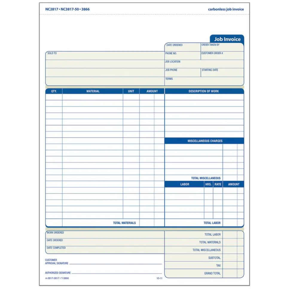 Adams Carbonless Contractor's Invoices, 2-Part, 100 Sets