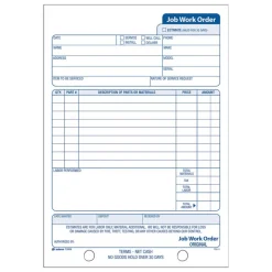 Adams Carbonless Job Work Order Book, 5 9/16" x 8 7/16", 3-Part, White/Canary/White Tag
