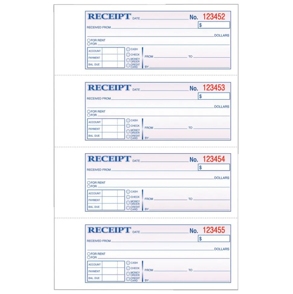 Adams Carbonless Money/Rent Receipt Book, 3-Part, 7 5/8" x 11", Book Of 100 Sets