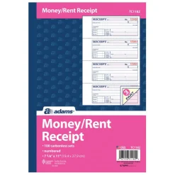 Adams Carbonless Money/Rent Receipt Book, 3-Part, 7 5/8