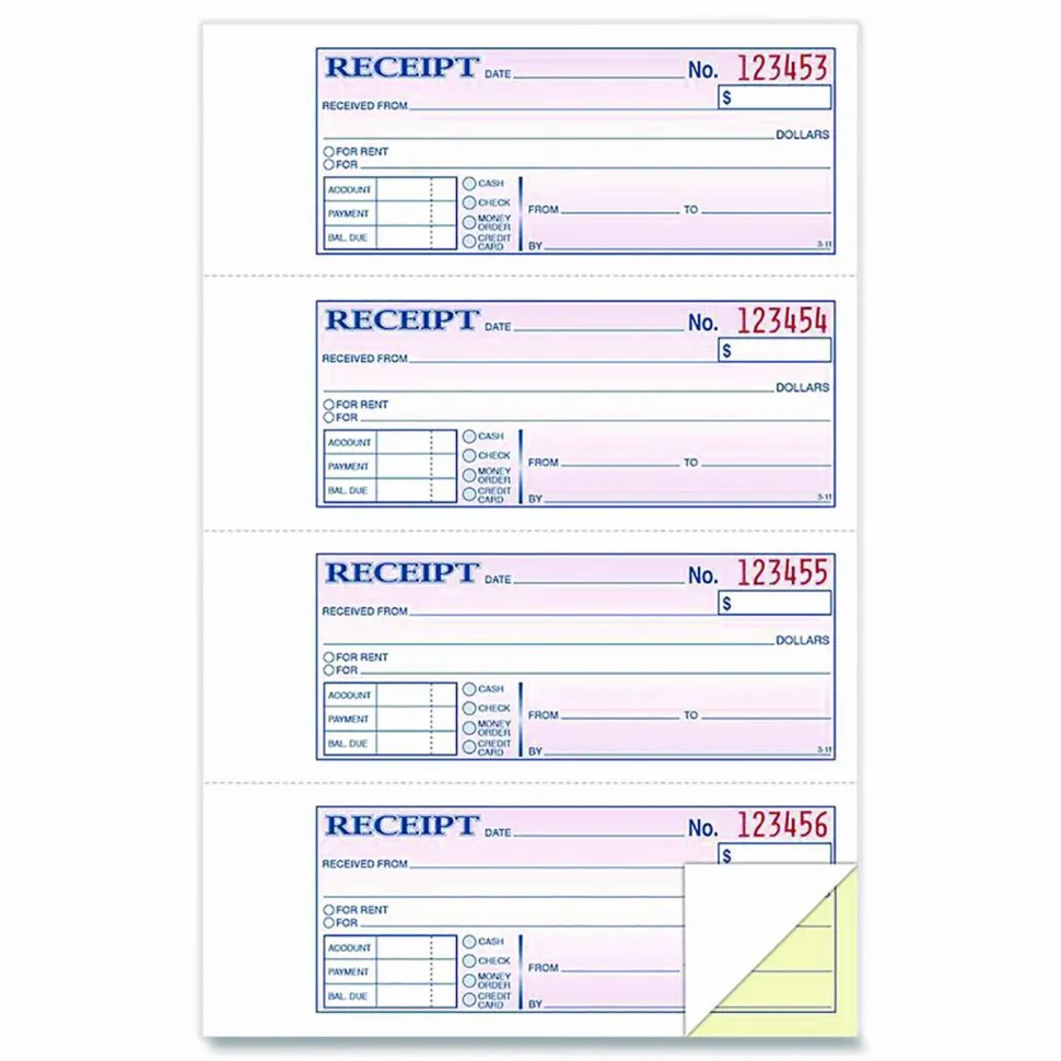 Adams Carbonless 2-Part Money/Rent Receipt Book, 7 5/8" x 11", Book Of 200 Sets