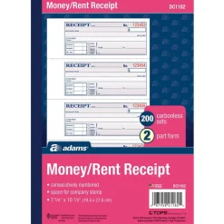 Adams Carbonless 2-Part Money/Rent Receipt Book, 7 5/8