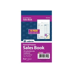 Adams Carbonless 2-Part Sales Book, 3 3/10" x 5 3/5", Pack Of 10