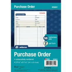 Adams Carbonless Purchase Order Book, 5 9/16