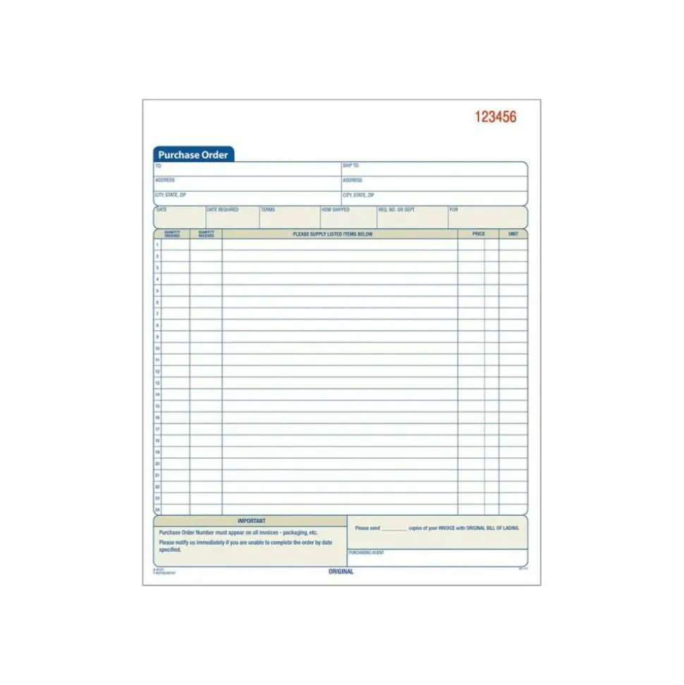 Adams Carbonless Purchase Order Book, 8 3/8" x 10 11/16", 2-Part, 50 Set Pad