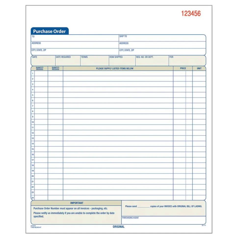 Adams Carbonless Purchase Order Book, 8 3/8" x 10 11/16", 2-Part, 50 Set Pad
