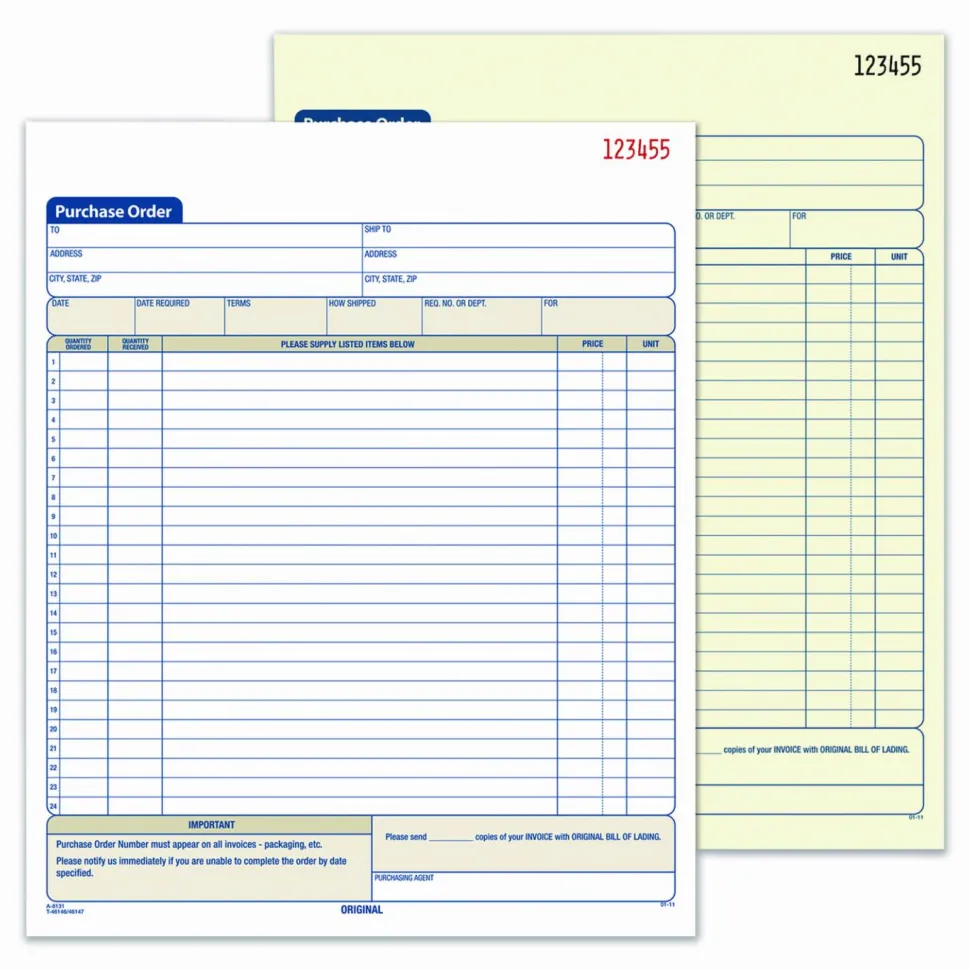 Adams Carbonless Purchase Order Book, 8 3/8" x 10 11/16", 2-Part, 50 Set Pad