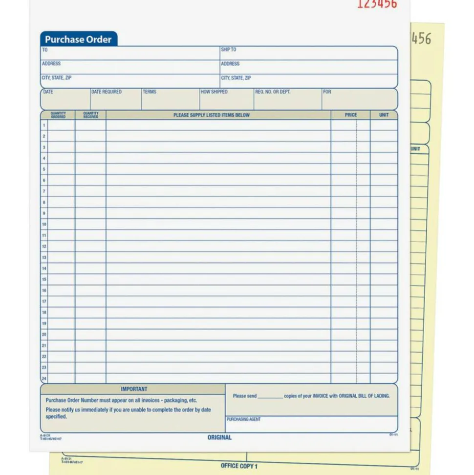 Adams Carbonless Purchase Order Book, 8 3/8" x 10 11/16", 2-Part, 50 Set Pad