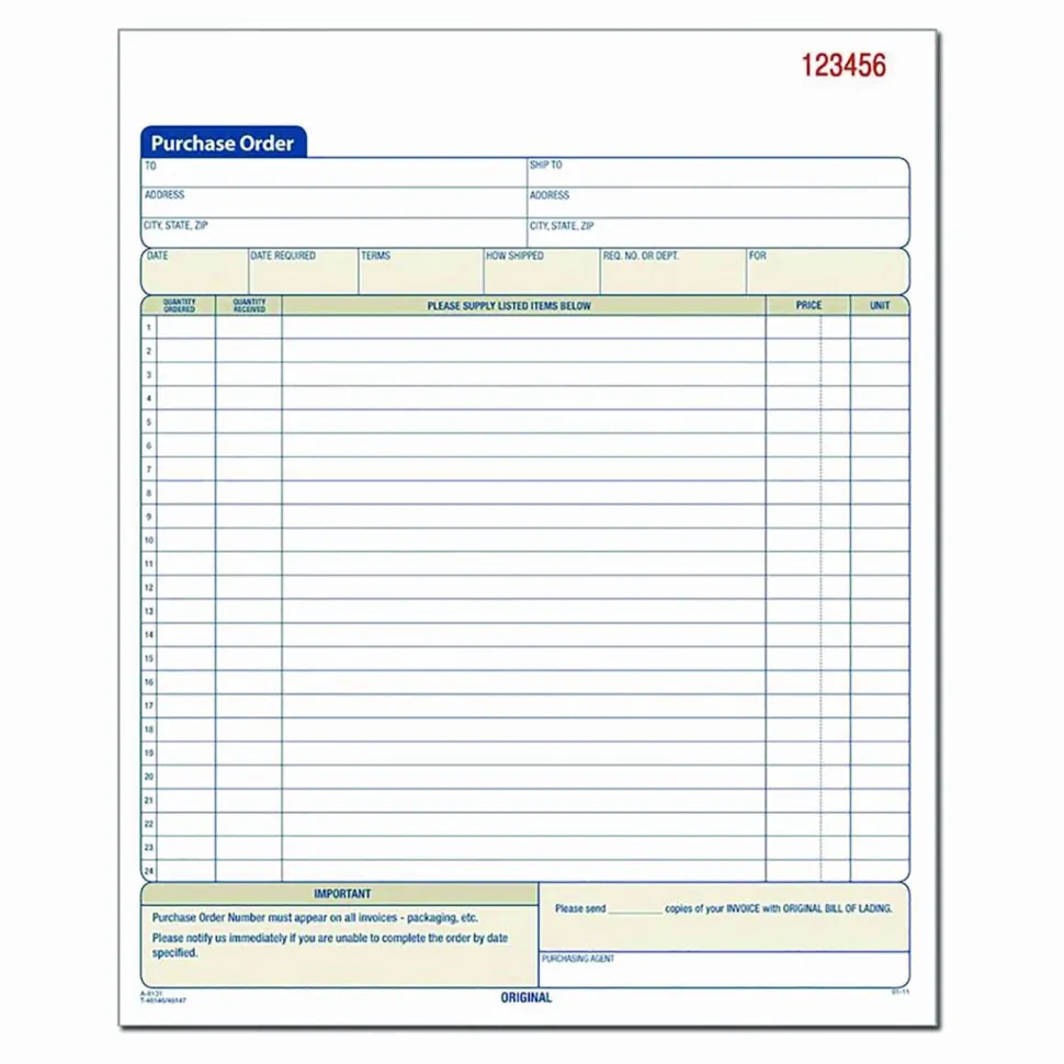 Adams Carbonless Purchase Order Book, 8 3/8" x 10 11/16", 3-Part, 50 Set Pad