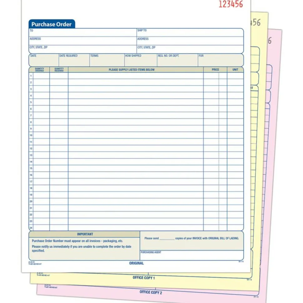 Adams Carbonless Purchase Order Book, 8 3/8" x 10 11/16", 3-Part, 50 Set Pad