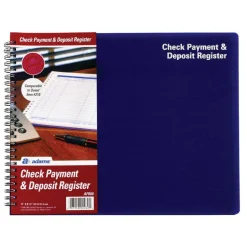 Adams Check Payment And Deposit Register, 8 1/2" x 11", Blue