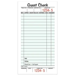Adams Guest Check Books, 1-Part, 3 2/5" x 6 3/4", 10 Pads Of 50 Sheets Each (500 Guest Checks Total)