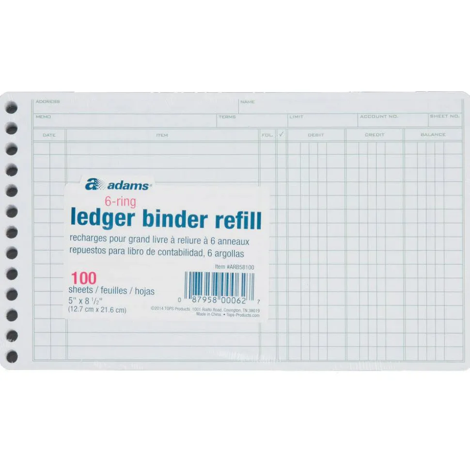 Adams Ledger Sheets, 5" x 8", Green/White