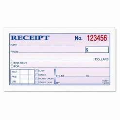 Adams Money/Rent Receipt Book, 5 3/8" x 2 3/4", 2-Part, Carbonless, 50 Set Book