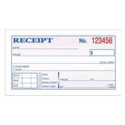 Adams Money/Rent Receipt Book, 5 3/8" x 2 3/4", 2-Part, Carbonless, 50 Set Book