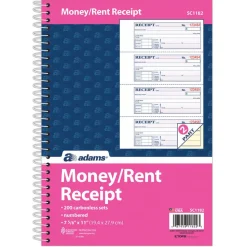 Adams Multipart Money/Rent Receipt Book, Two-Part Carbonless, 7.13 x 2.75, 4 Forms/Sheet, 200 Forms Total