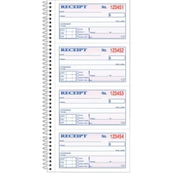 Adams Multipart Money/Rent Receipt Book, Two-Part Carbonless, 4.75 x 2.75, 4 Forms/Sheet, 200 Forms Total