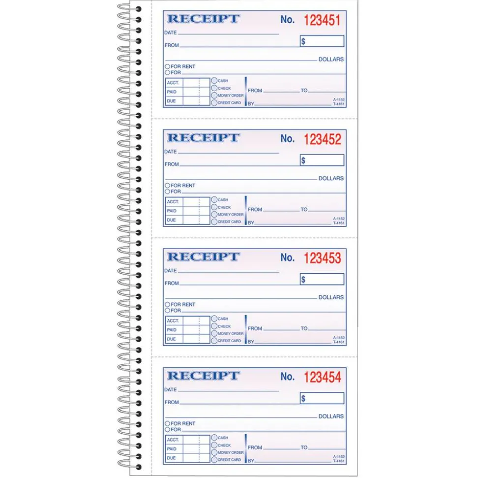 Adams Multipart Money/Rent Receipt Book, Two-Part Carbonless, 4.75 x 2.75, 4 Forms/Sheet, 200 Forms Total