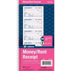 Adams Multipart Money/Rent Receipt Book, Two-Part Carbonless, 4.75 x 2.75, 4 Forms/Sheet, 200 Forms Total