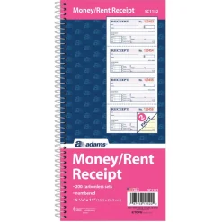 Adams Multipart Money/Rent Receipt Book, Two-Part Carbonless, 4.75 x 2.75, 4 Forms/Sheet, 200 Forms Total