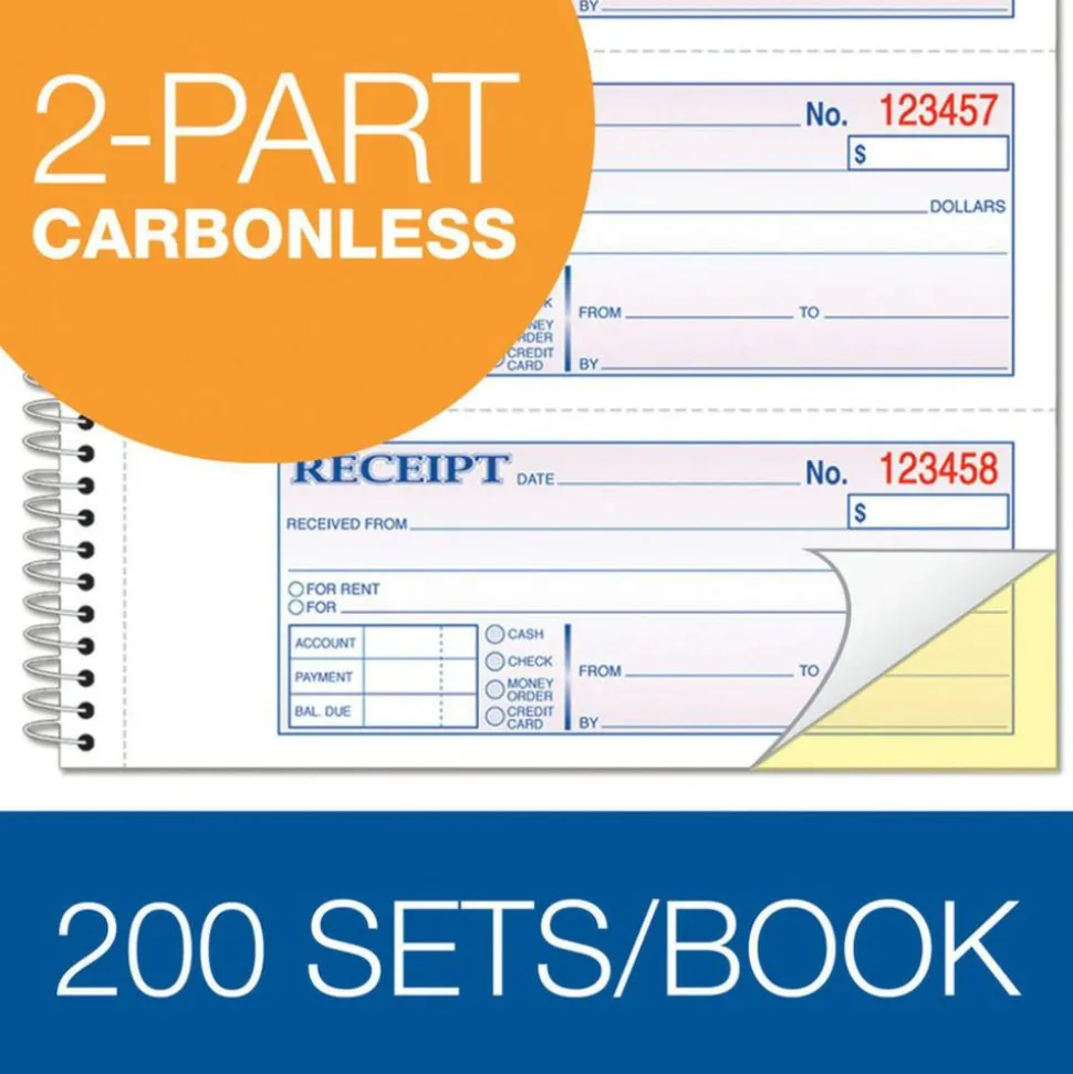 Adams Multipart Money/Rent Receipt Book, Two-Part Carbonless, 4.75 x 2.75, 4 Forms/Sheet, 200 Forms Total