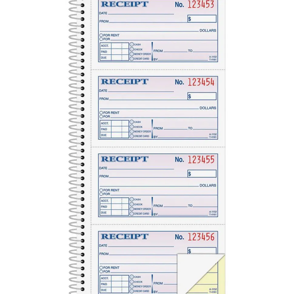 Adams Multipart Money/Rent Receipt Book, Two-Part Carbonless, 4.75 x 2.75, 4 Forms/Sheet, 200 Forms Total