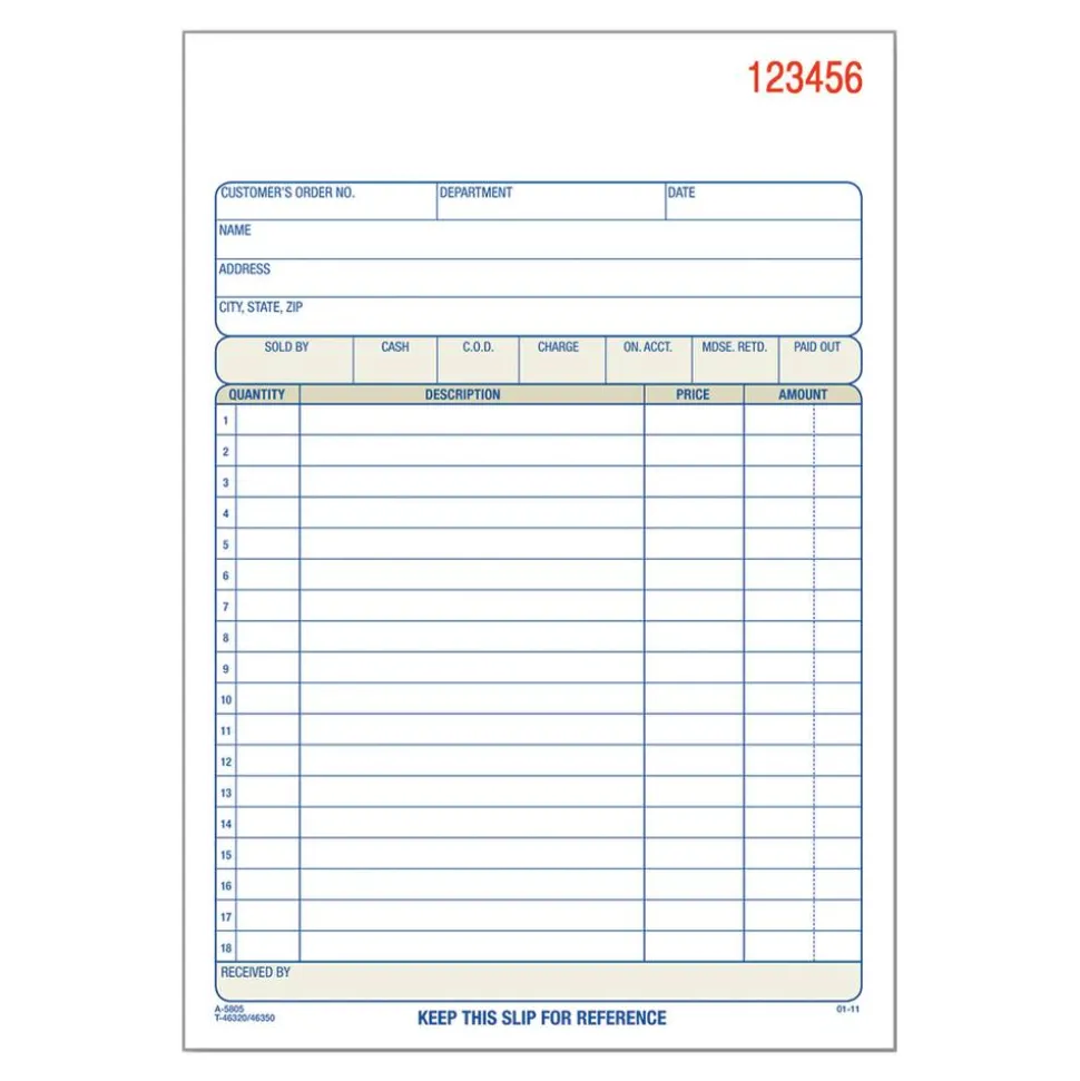 Adams Multipart Sales Order Pad, 18 Lines, Two-Part Carbonless, 5.56 x 7.94, 50 Forms Total