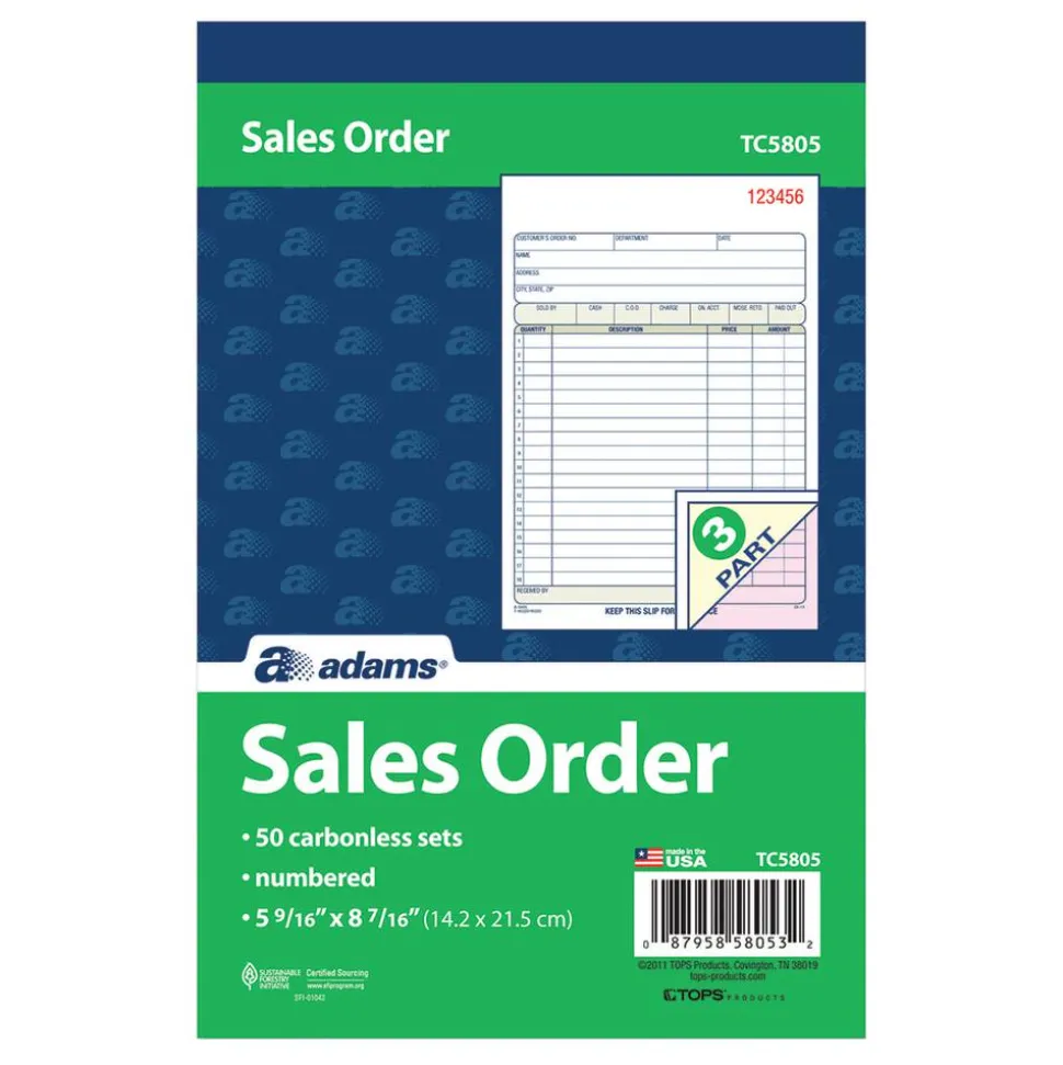 Adams Multipart Sales Order Pad, Three-Part Carbonless, 5.56 x 7.94, 50 Forms Total