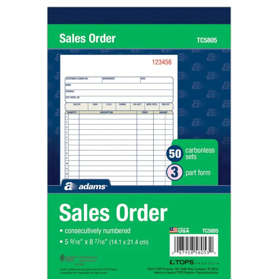 Adams Multipart Sales Order Pad, Three-Part Carbonless, 5.56 x 7.94, 50 Forms Total