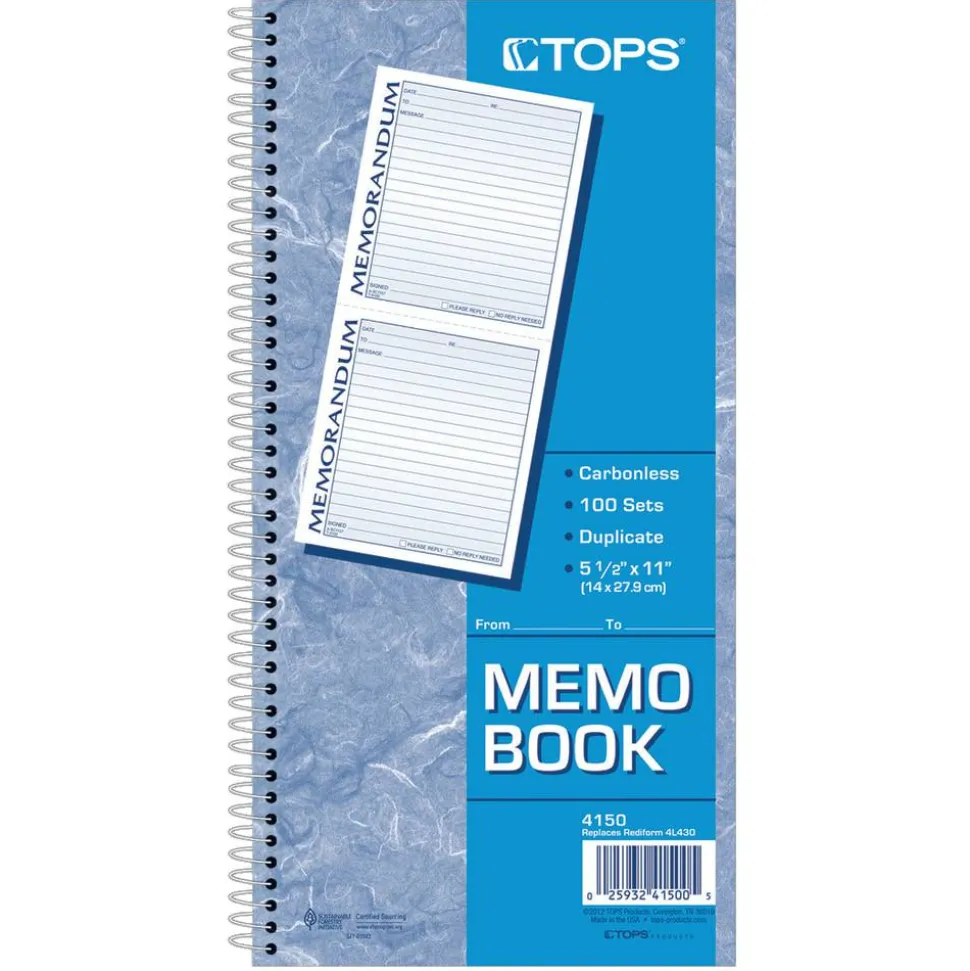 Adams 2-Part Spiral Memo Book, 5 1/4" x 11", Book Of 100 Sets