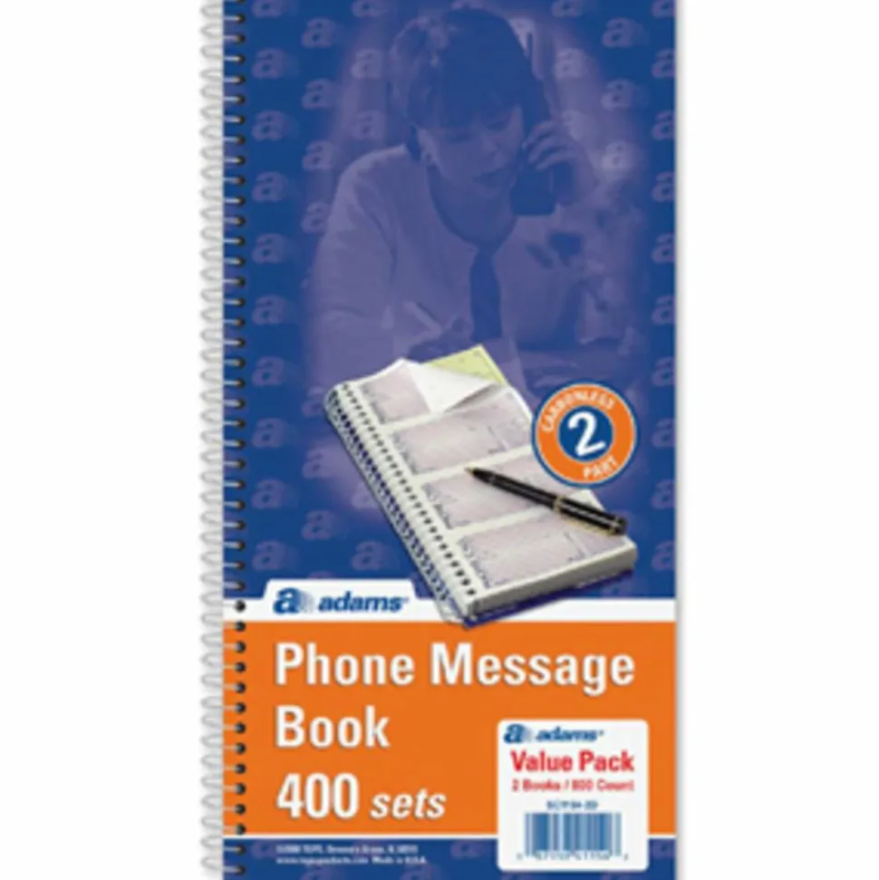 Adams Phone Message Books, 11" x 5 1/2", 100 Pages, White/Canary Yellow, Pack Of 2